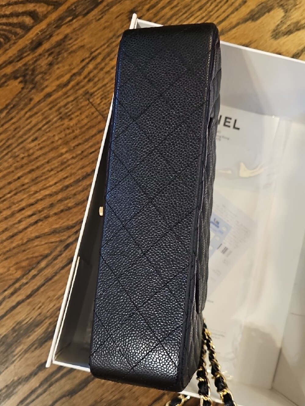 Black Quilted Shoulder Classic Flap Bag with Gold Chain Strap - Picture 11 of 16